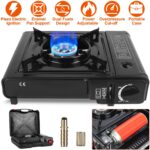 1Pc 3300W Portable Camping Stove Butane Canister Dual Fuel Burner Piezo Electric Ignition Single Burner With Automatic Tank Ejection Overpressure Cut Off Carry Case For Camping Hiking Picnic Fishing B