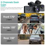 3 Channel Dash Cam Front Inside Rear Vehicle Driving Recorder Car DVR With 32G MMC Card G Sensor Motion Detection Parking Monitor Loop Recording - Image 3
