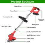 Electric Cordless Grass Trimmer Rechargeable Lawn Mower Weed Cutter With Alloy Saw Blade 2 Alloy Blades 5 Plastic Blades 2 Rechargeable Batteries Goggles Gloves Auxiliary Handle - Image 5