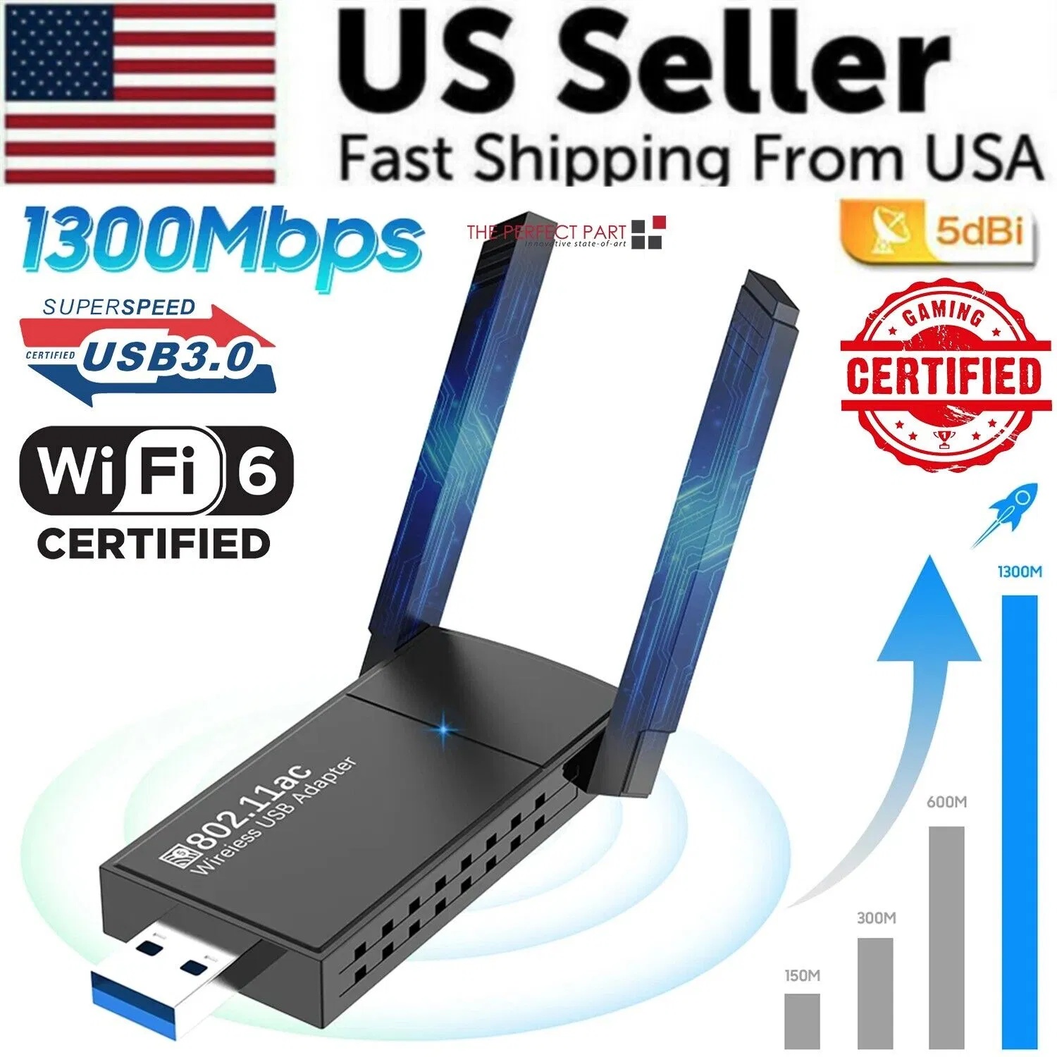 7e38a577-f8b1-4767-96f4-9a9905bc76d7.jpg USB 3.0 Wireless WIFI Adapter 1300Mbps Long Range Dongle Dual Band 5Ghz Network - Image 1