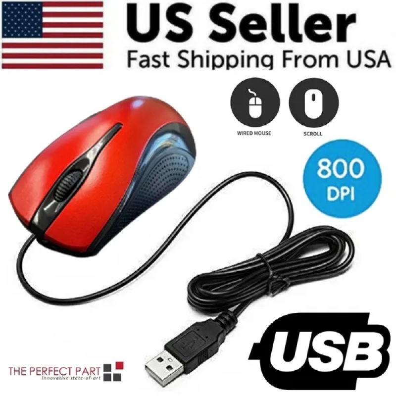 CJCP242377001AZ USB 2.0 Optical Wired Scroll Wheel Mouse For PC Laptop Notebook Desktop Red Mice - Red - Image 1