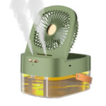Humidifying Spray Fan Desktop Remote Control Timing Mini Air Cooler Big Wind Mute USB Charging Fan - Green