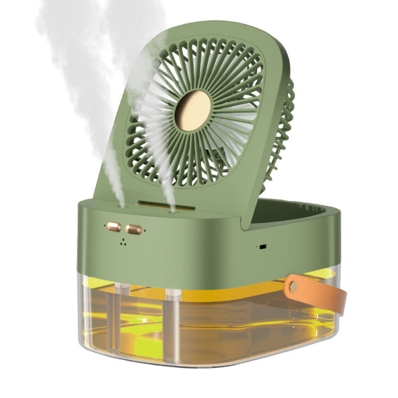 CJKD205562302BY Humidifying Spray Fan Desktop Remote Control Timing Mini Air Cooler Big Wind Mute USB Charging Fan - Green - Image 1