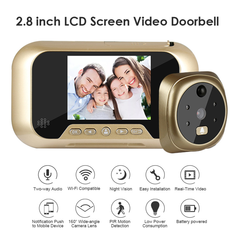 CJMD118423401AZ 2.8 Inch Infrared Night Vision Camera Video Intelligent Electronic Peephole Visual Peephole Doorbell - Gold/USB - Image 1