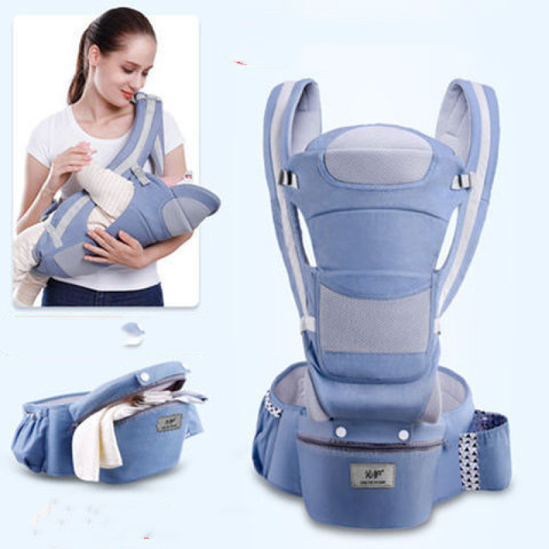 CJWJYEYE02075-Blue Ergonomic Baby Carrier Infant Baby Hipseat Carrier 3 In 1 Front Facing Ergonomic Kangaroo Baby Wrap Sling - Image 1