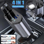 4 In 1 Retractable Car Charger Fast Car Phone Charger 120W With USB Type C Cable