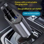 4 In 1 Retractable Car Charger Fast Car Phone Charger 120W With USB Type C Cable - Image 8