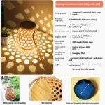 Outdoor Solar Lantern Lights Waterproof High Brightness Hanging Imitation Bamboo Weaving Hollowed Table Lamp Decoration - Image 3
