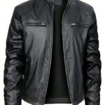 Men's Stand-up Collar Leather Jacket Business Casual Jacket