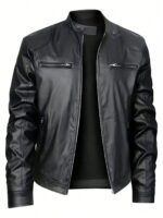 Men's Stand-up Collar Leather Jacket Business Casual Jacket - Image 4