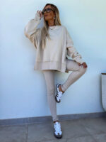 Sweater Suit Women's Casual Loose Long Sleeve Crew Neck Split Top Tight Trousers - Image 4