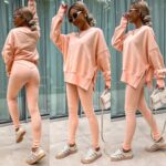 Sweater Suit Women's Casual Loose Long Sleeve Crew Neck Split Top Tight Trousers - Image 3