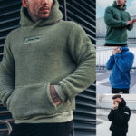 Men's Plush Hoodies Sweatshirt With Big Pocket Fashion Long-sleeved Pullover Hooded Top Solid Clothing