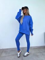 Sweater Suit Women's Casual Loose Long Sleeve Crew Neck Split Top Tight Trousers - Image 5