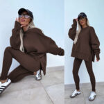 Sweater Suit Women's Casual Loose Long Sleeve Crew Neck Split Top Tight Trousers - Image 8