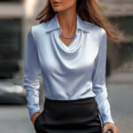 Women's Swing Collar Draped Shirts & Blouses Elegant Solid Satin Office Ladies Top Pullover Spring Long Sleeve Casual Tops - Image 6