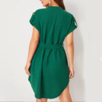 V-neck Short Sleeve Dress With Belt Summer Fashion Bowknot Dresses For Women Clothing - Image 7