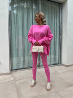 Sweater Suit Women's Casual Loose Long Sleeve Crew Neck Split Top Tight Trousers - Image 2