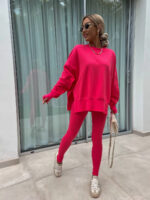 Sweater Suit Women's Casual Loose Long Sleeve Crew Neck Split Top Tight Trousers - Image 9